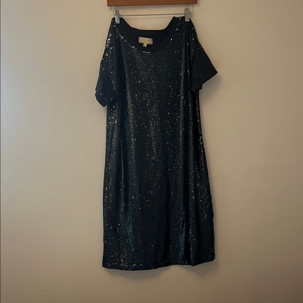 Anthropologie Navy Sequin Short Sleeve Dress